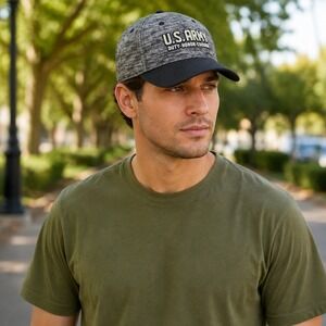US Army Duty Honor Courage Hat Heather Grey Black Stretch Fit L/XL Cap